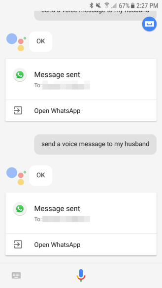 OK Google تسمح لك بتسجيل مقاطع صوت واتس آب ثم إرسالها لاحقاً 1